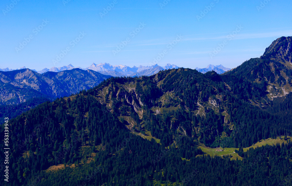 Germany, Bavaria, View from Stumpfling mountain in summer Germany, Bavaria, View from Stumpfling mountain in summer