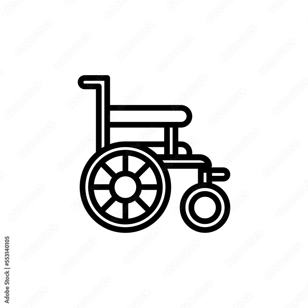 Wheelchair shape icon vector outline isolated white background Wheelchair shape icon vector outline isolated white background