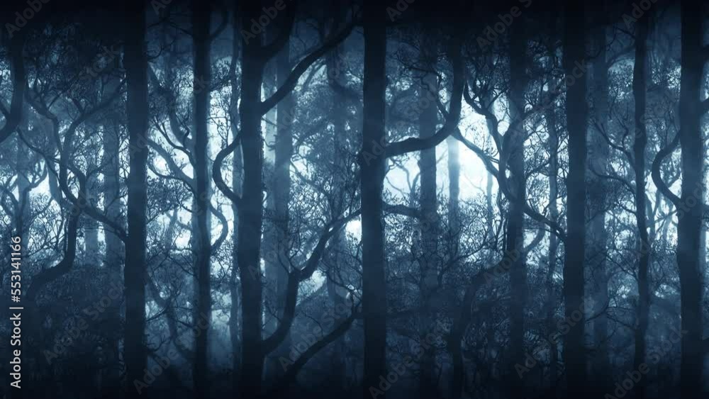 Scary dark mystical forest landscape parallax looped animation
