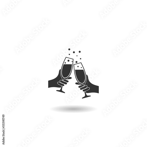 Champagne glass in hand icon with shadow