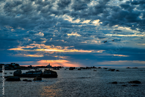 France, Brittany, Plouneour-Brignogan-Plages, Dramatic clouds over Cote des Legendes