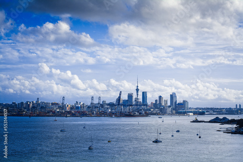 Looking over Auckland Harbour and a skyline of Auckland City from a historical suburb of Devonport. North Island, New Zealand