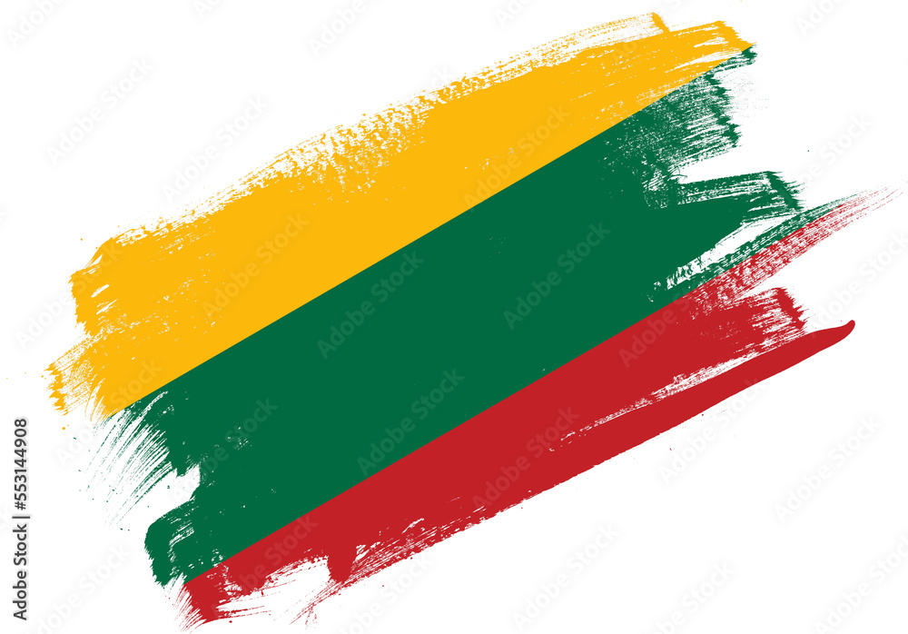 Obraz premium Abstract paint brush textured flag of lithuania on white background
