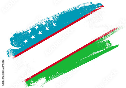 Abstract paint brush textured flag of uzbekistan on white background