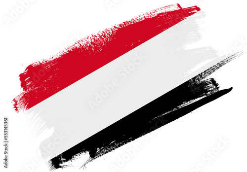 Abstract paint brush textured flag of yemen on white background