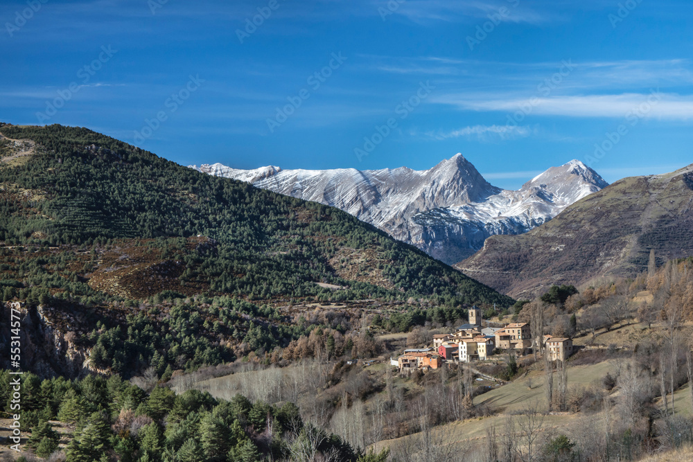 Idyllic Pyrenees Mountain Landscape With a Small Village