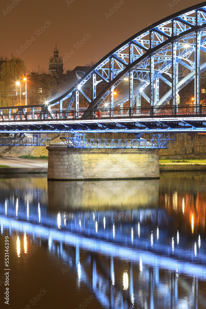 KRAKOW, POLAND - NOVEMBER 15, 2022: Jozef Pilsudski bridge over Wisla river, Krakow, Poland.