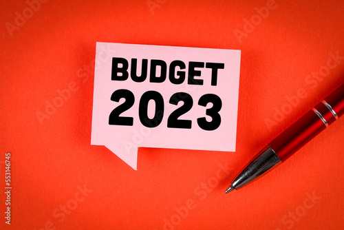 BUDGET 2023 concept. Pink speech bubble with text