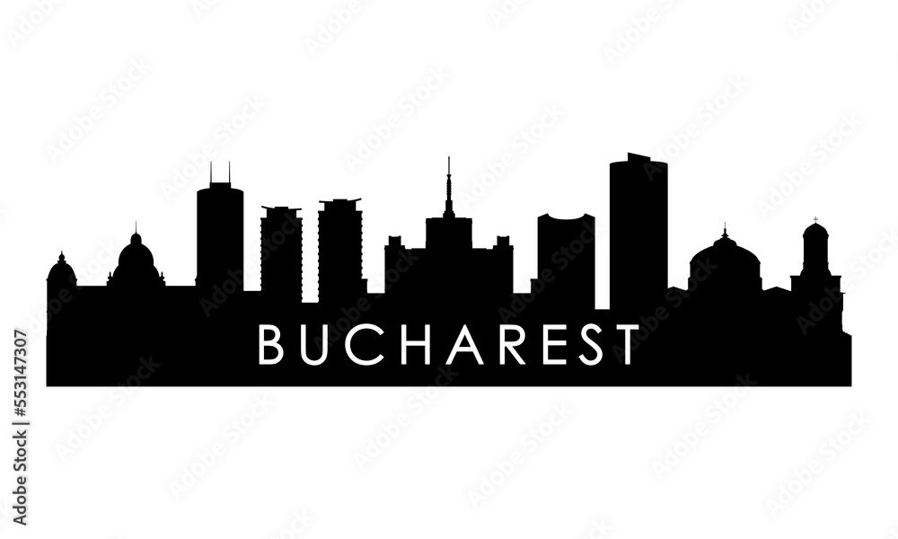 Bucharest skyline silhouette. Black Bucharest city design isolated on white background.