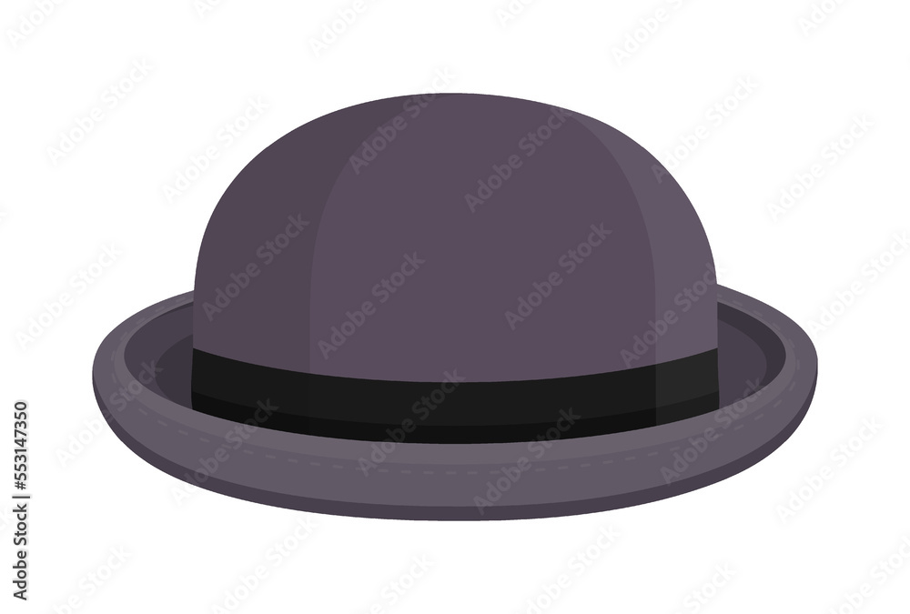Classic men felt hat with round edges, British gentleman headdress, bowler hat. Cartoon vector isolated on white background Classic men felt hat with round edges, British gentleman headdress, bowler hat. Cartoon vector isolated on white background