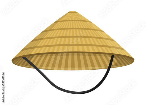 Traditional straw hat of Japanese samurai or Chinese farmer. National braided headdress. Cartoon Vector isolated on white background