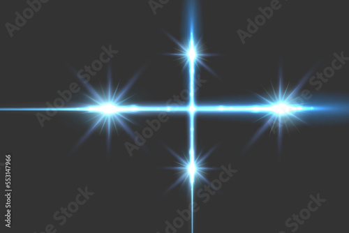 Bright particles  burning blue lights  stars  lasers. Vector.