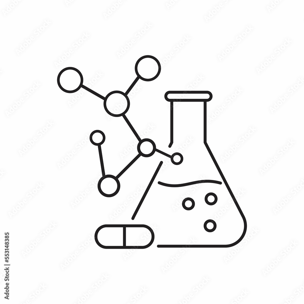 Pharmaceutical engineering linear icon. Chemical engineering. Flask, molecule, capsules. Pharmacology. Thin line illustration Pharmaceutical engineering linear icon. Chemical engineering. Flask, molecule, capsules. Pharmacology. Thin line illustration