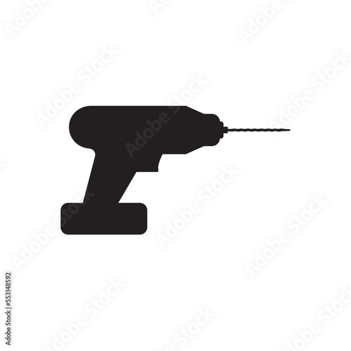 Black and white image. Drill silhouette. Isolated object.