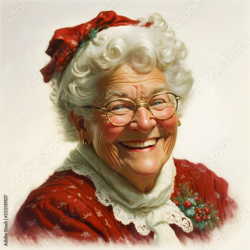 Illustration of happy Mrs Santa, digital art