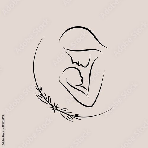 Plain black line art Breastfeeding Plotter. Of a nursing or breastfeeding mom, Silhouette Mum Template Line Art Lady Baby 
