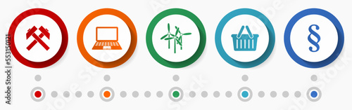 Industry vector icon set, flat design buttons, business concept infographic template