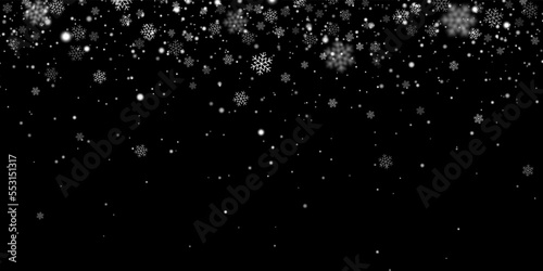 Winter snow snowflakes on black background. Vector