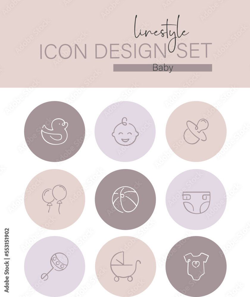 Linestyle Icon Design Set Baby Linestyle Icon Design Set Baby