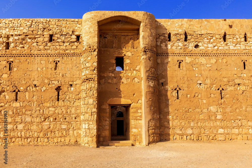 Entrance to desert castle Qasr Kharana, Al Kharaneh near Amman, Jordan. Built in 8th century, used as caravanserai