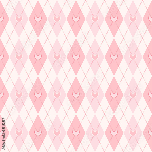 Pink heart tile pattern or textures set on harlequin check vector background, Digital paper for background desktop, phone wallpaper, printable to fabric, card, packaging and more