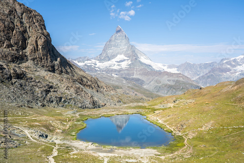 Fototapeta Naklejka Na Ścianę i Meble -  Matterhorn reflection in Riffelsee, Zermatt, Switzerland