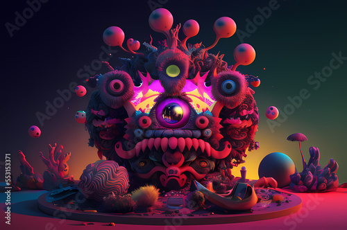 Fluorescent Dreamy Mystical colorful glowing fantasy world Imagination of start of mind