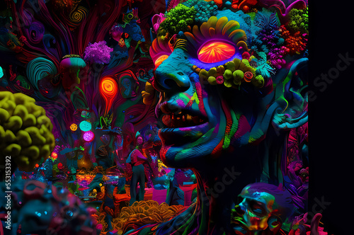 Fluorescent Dreamy Mystical colorful glowing fantasy world Imagination of start of mind © A J