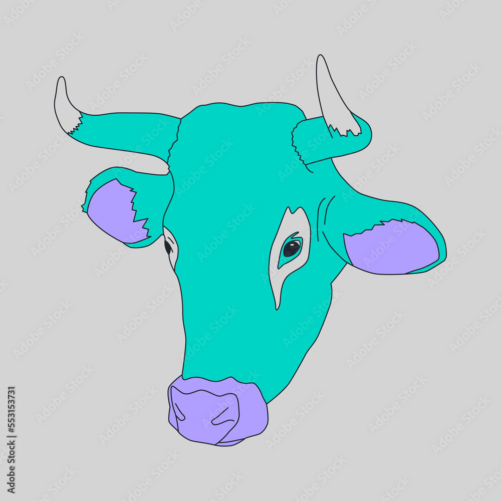 Fashion minimal illustration art. Cow head. Trendy trippy design Fashion minimal illustration art. Cow head. Trendy trippy design