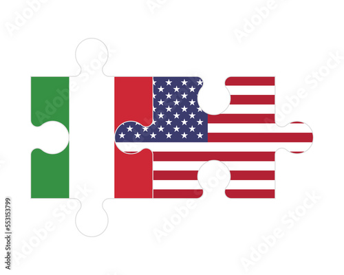 Puzzle of flags of Italy and US, vector