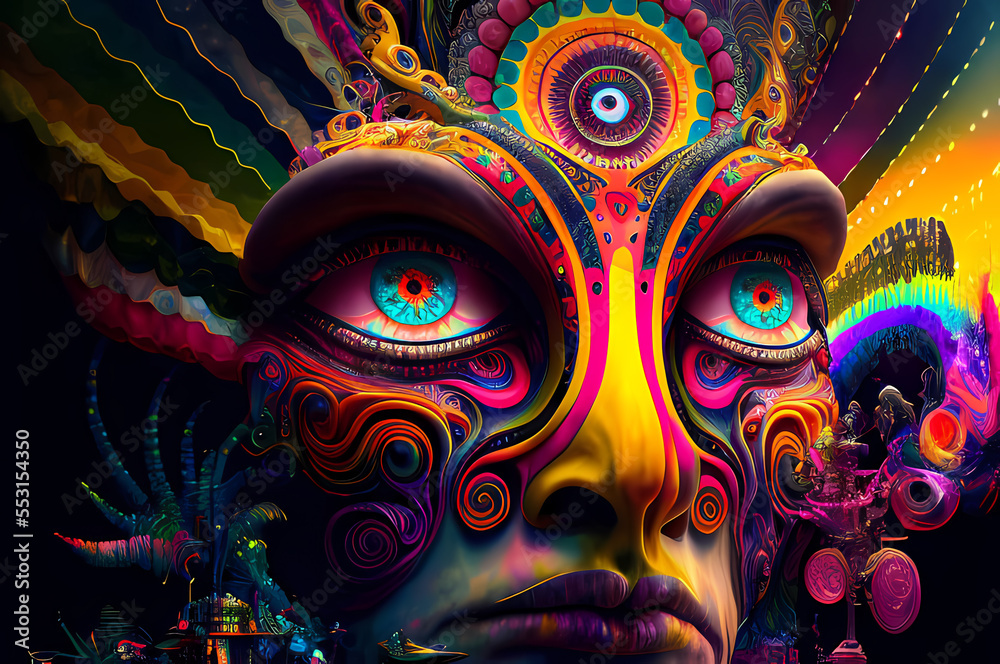 Fototapeta premium Fluorescent Dreamy Mystical colorful glowing fantasy world Imagination of start of mind