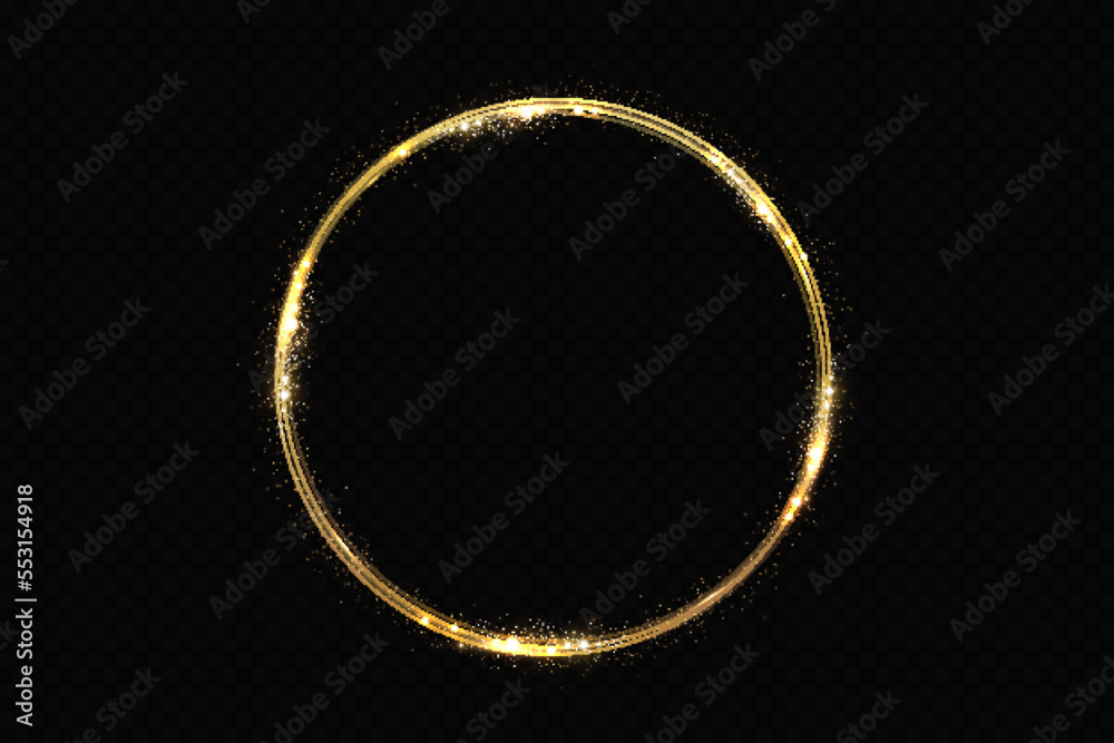 Abstract sparkling golden frame light effect on transparent background. Spark with ring glossy line. Abstract sparkling golden frame light effect on transparent background. Spark with ring glossy line.