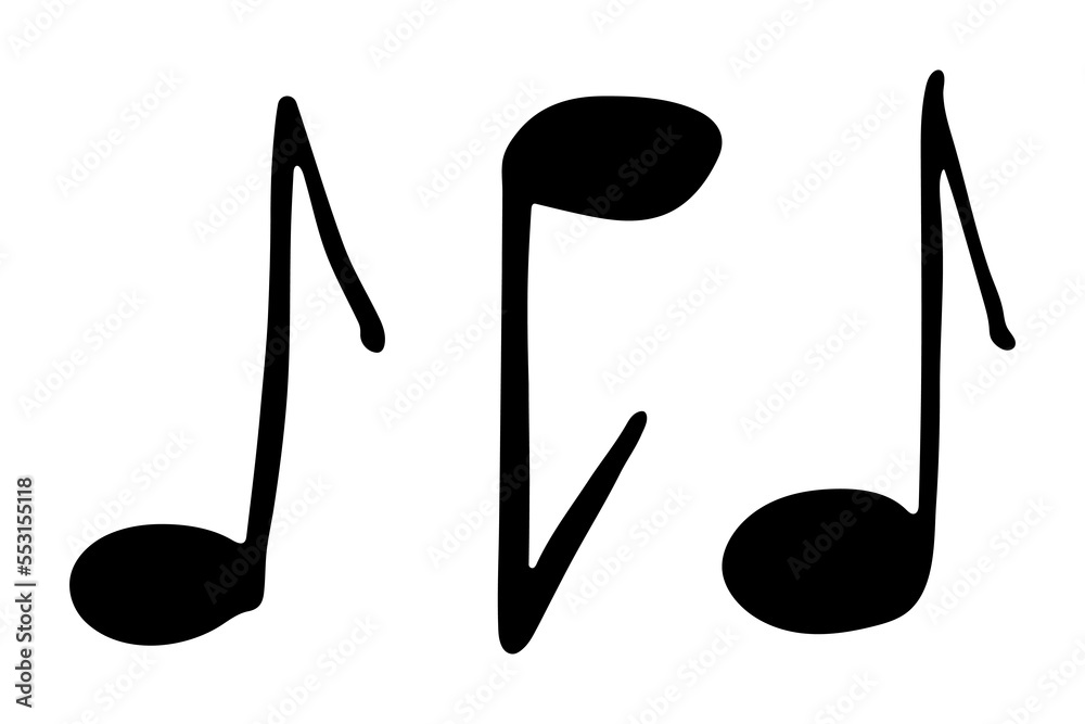 Music note doodle set. Hand drawn musical symbol. Elements for print, web, design, decor, logo Music note doodle set. Hand drawn musical symbol. Elements for print, web, design, decor, logo