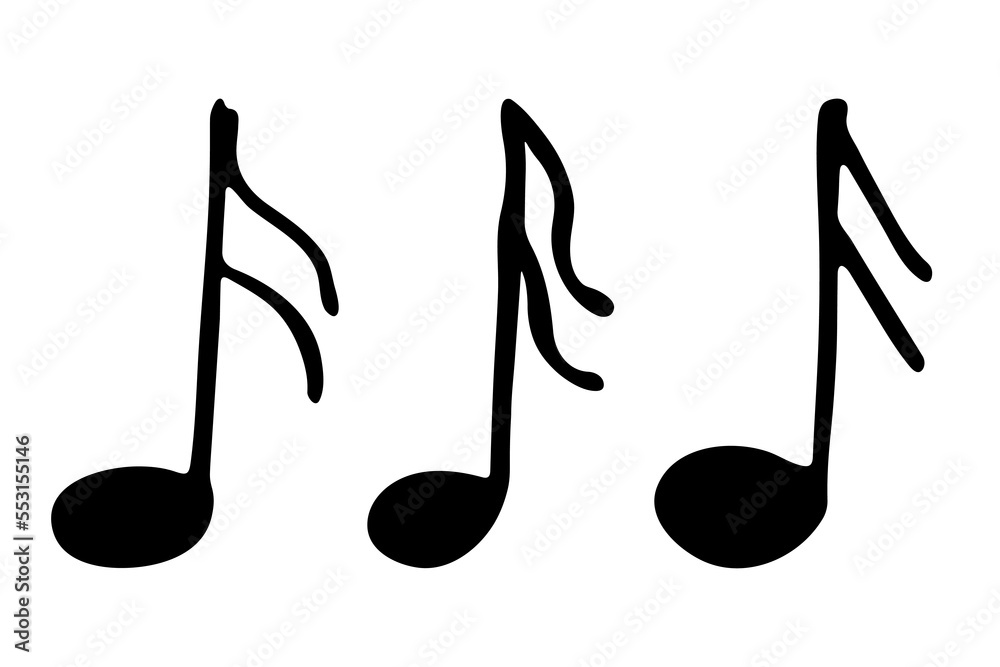 Music note doodle set. Hand drawn musical symbol. Elements for print, web, design, decor, logo Music note doodle set. Hand drawn musical symbol. Elements for print, web, design, decor, logo