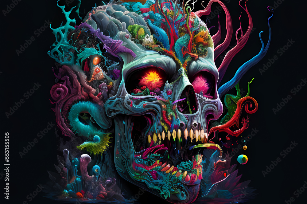 Naklejka premium Fluorescent Dreamy Mystical colorful glowing fantasy world Imagination of start of mind