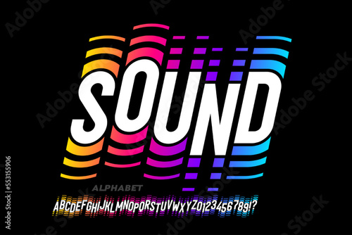Sound wave rhythm font design, alphabet letters and numbers vector illustration