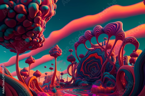 Fluorescent Dreamy Mystical colorful glowing fantasy world Imagination of start of mind