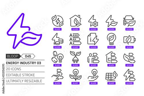 Energy industry 03 related, pixel perfect, editable stroke, up scalable, line, vector bloop icon set. photo