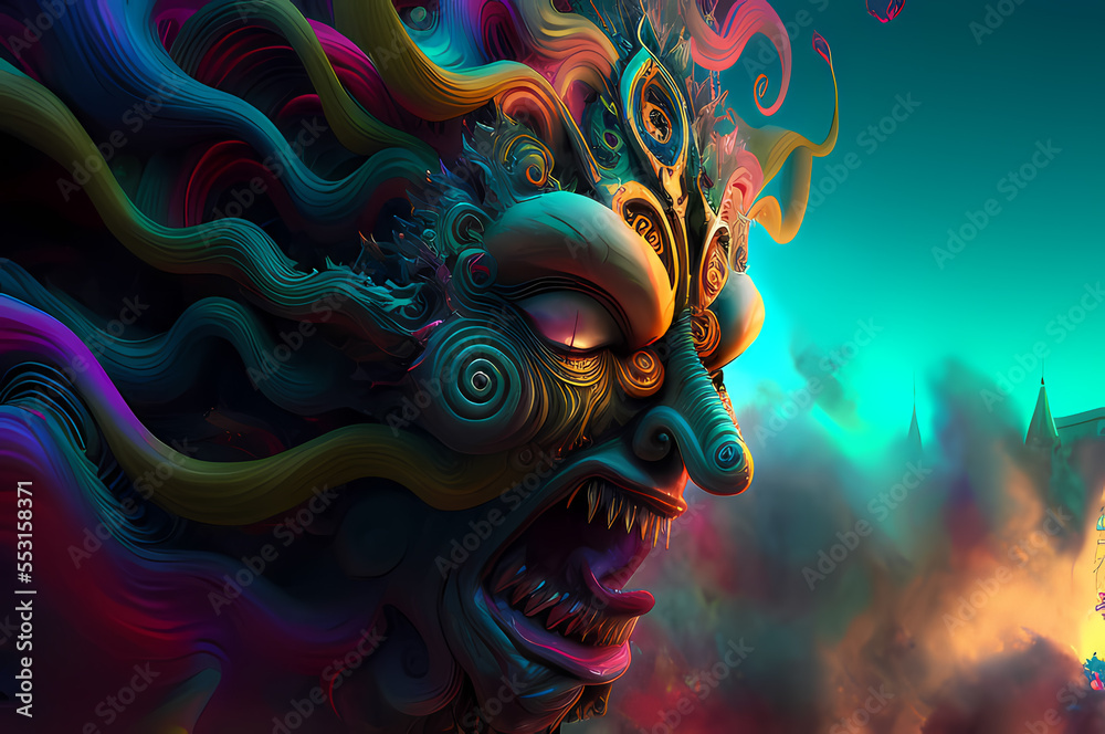 Obraz premium Fluorescent Dreamy Mystical colorful glowing fantasy world Imagination of start of mind
