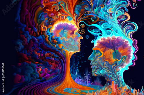 Fluorescent Dreamy Mystical colorful glowing fantasy world Imagination of start of mind