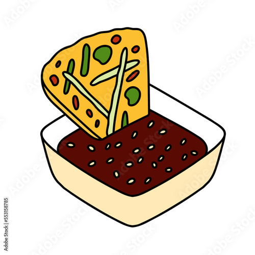 Pajeon with soy sauce and sesame, korean traditional food. Vector illustration.