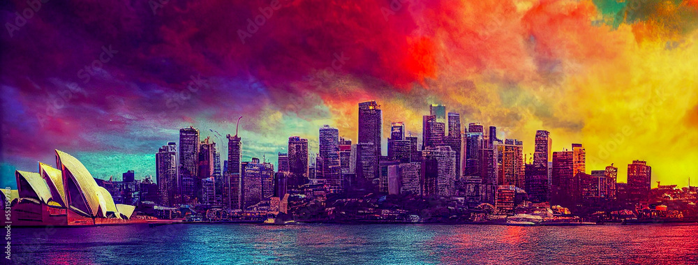 abstract panorama skyline from sydney, Generative AI Illustration