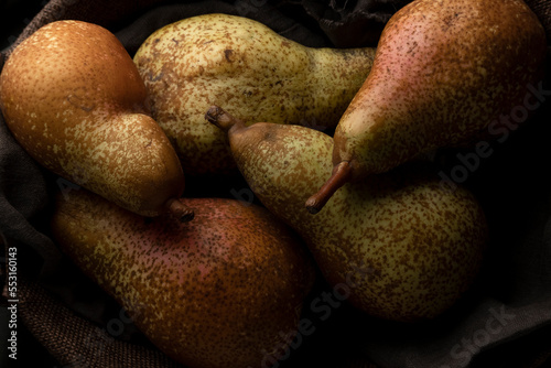 Close up of autumn pears  raw healthy dessert  agricultural production