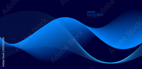 Flowing dark blue curve shape with soft gradient vector abstract background, relaxing and tranquil art, can illustrate health medical or sound of music.