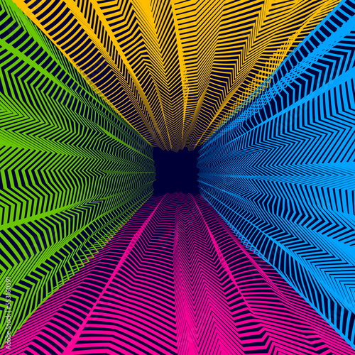 Vector illusive surreal art background for design like a hallucination drug trip surrealism, linear 3d trend. Fantastic psychedelic trendy modern op art, optical dimensional illusion.
