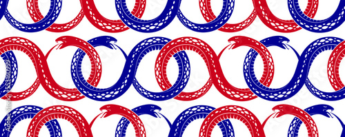 Seamless snakes pattern in vintage drawing style, dangerous poisoned reptiles vector background, endless tiling wallpaper, subculture rock n roll and hard rock theme.