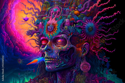 Fluorescent Dreamy Mystical colorful glowing fantasy world Imagination of start of mind