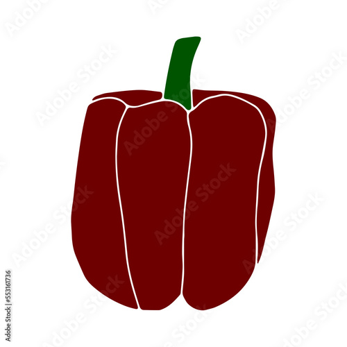 A simple doodle illustration of bright juicy sweet pepper. Sweet Bulgarian pepper.