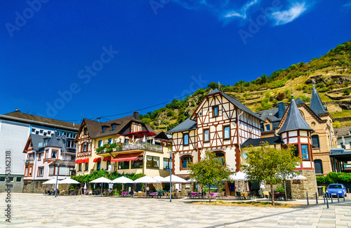 Traditional houses in Sankt Goarshausen in the Rhine Gorge, UNESCO world heritage in Germany