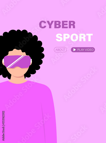 Cyber girl with VR glasses. Landing page Metaverse for game or appication photo